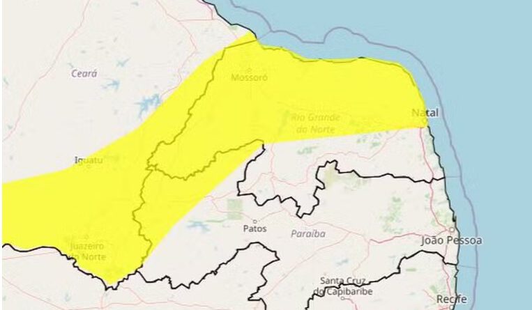 Inmet alerta para chuvas intensas em Natal e outras 103 cidades do RN