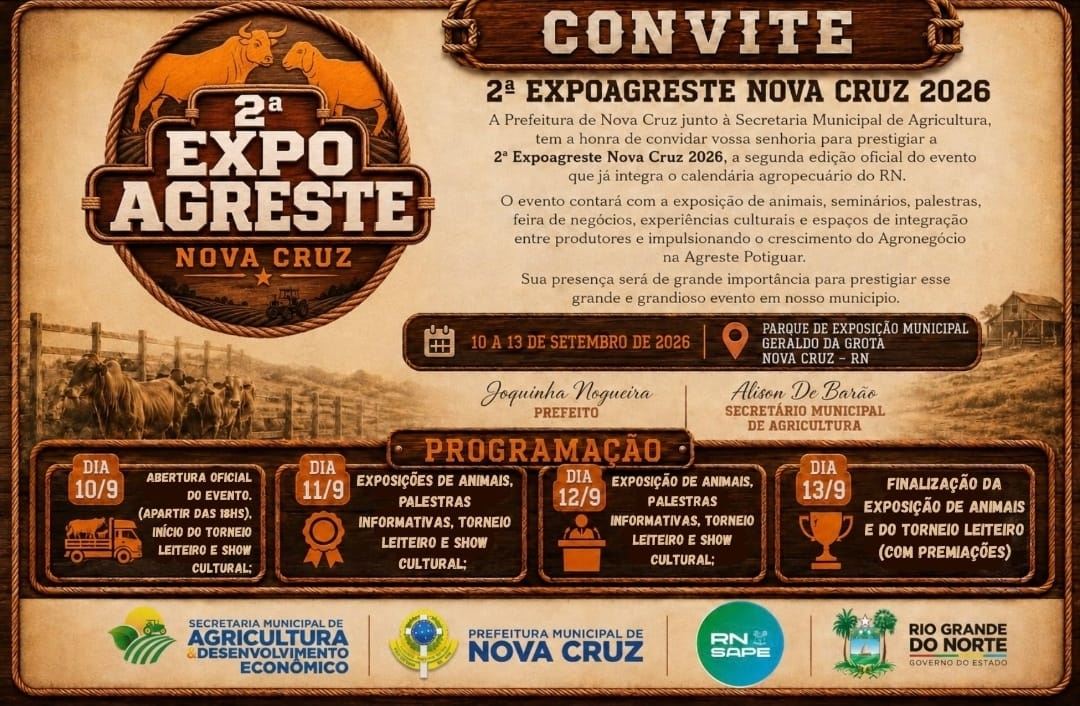 2ª Expoagreste de Nova Cruz movimenta o Agreste Potiguar de 10 a 13 de setembro
